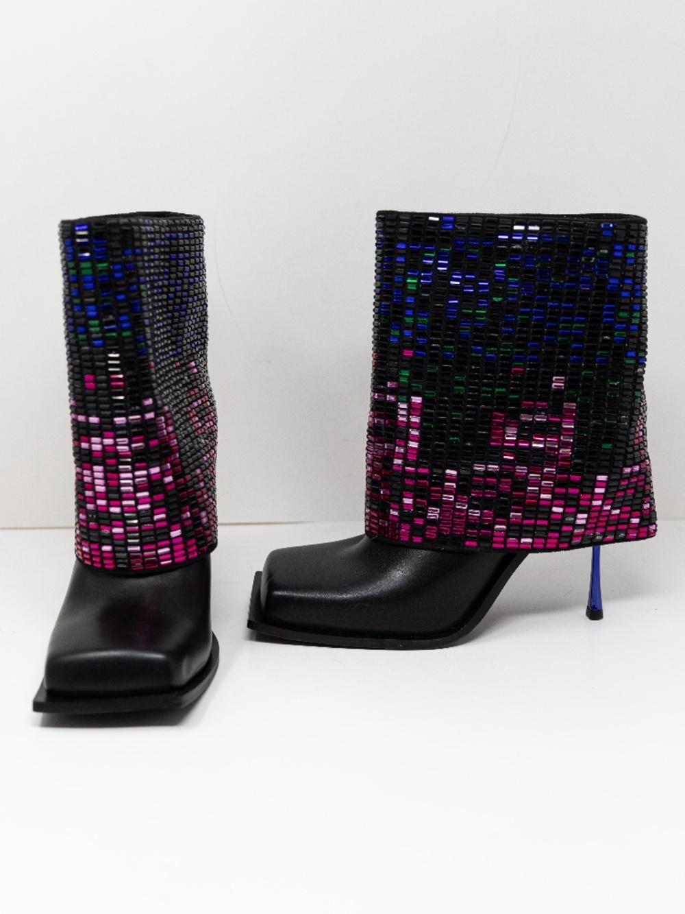 Azalea Wang Vollmer Rainbow Rhinestone Crystal Jewel Foldover Booties Shoes 8 - Picture 1 of 4